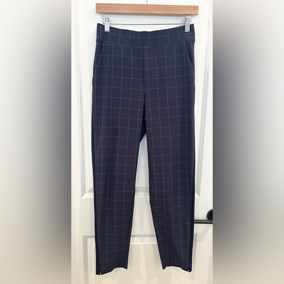 Athleta Brooklyn Textured Casual Ankle Pant Women’s Blue White Checkered Size 2 - Picture 1 of 8